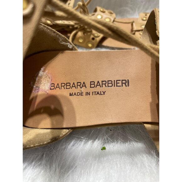 Barbara Barbieri Tan Leather Gladiator Sandals W/ Gold Studs Made In Italy - Picture 2 of 4